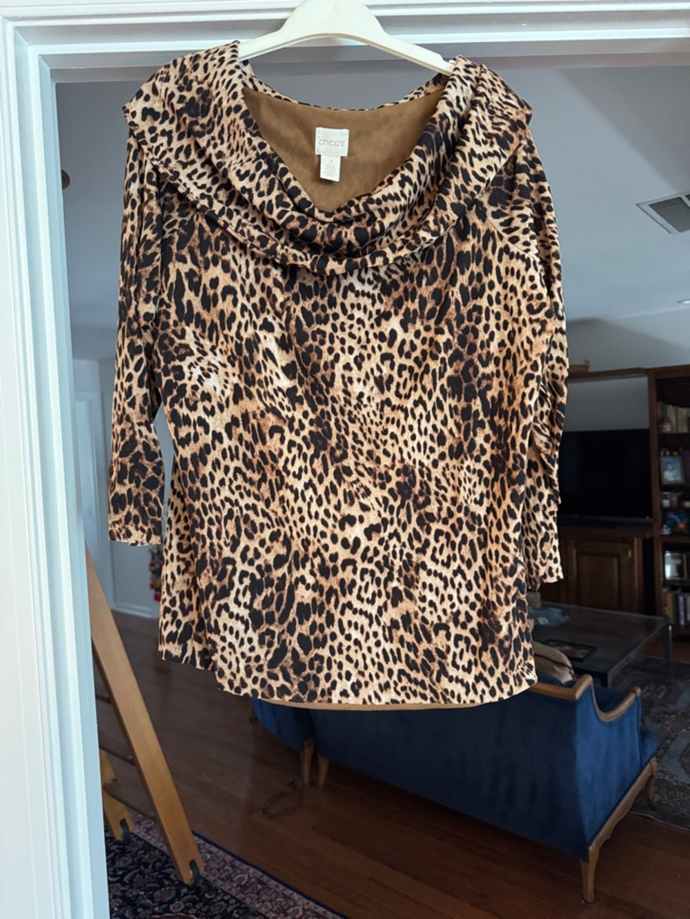 Chico's Leopard Print Cowl Neck Top - Brown, Tan, Black